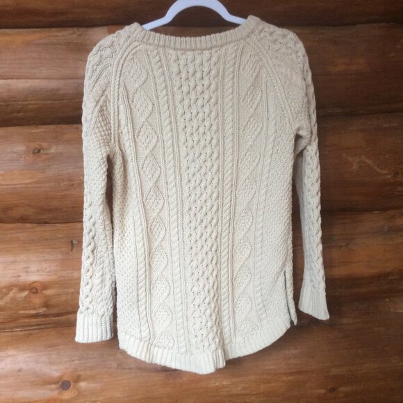 L.L. Bean Signature Beige/Ivory Fisherman Chunky Cable Knit Tunic Sweater Small - Picture 5 of 5